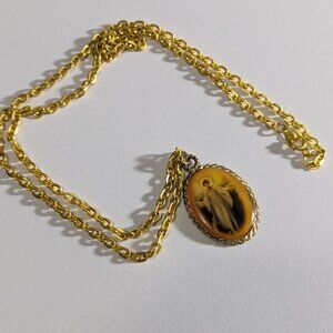 Vintage Catholic Christian Guardian Angel with Gold Plate Chain 22" long